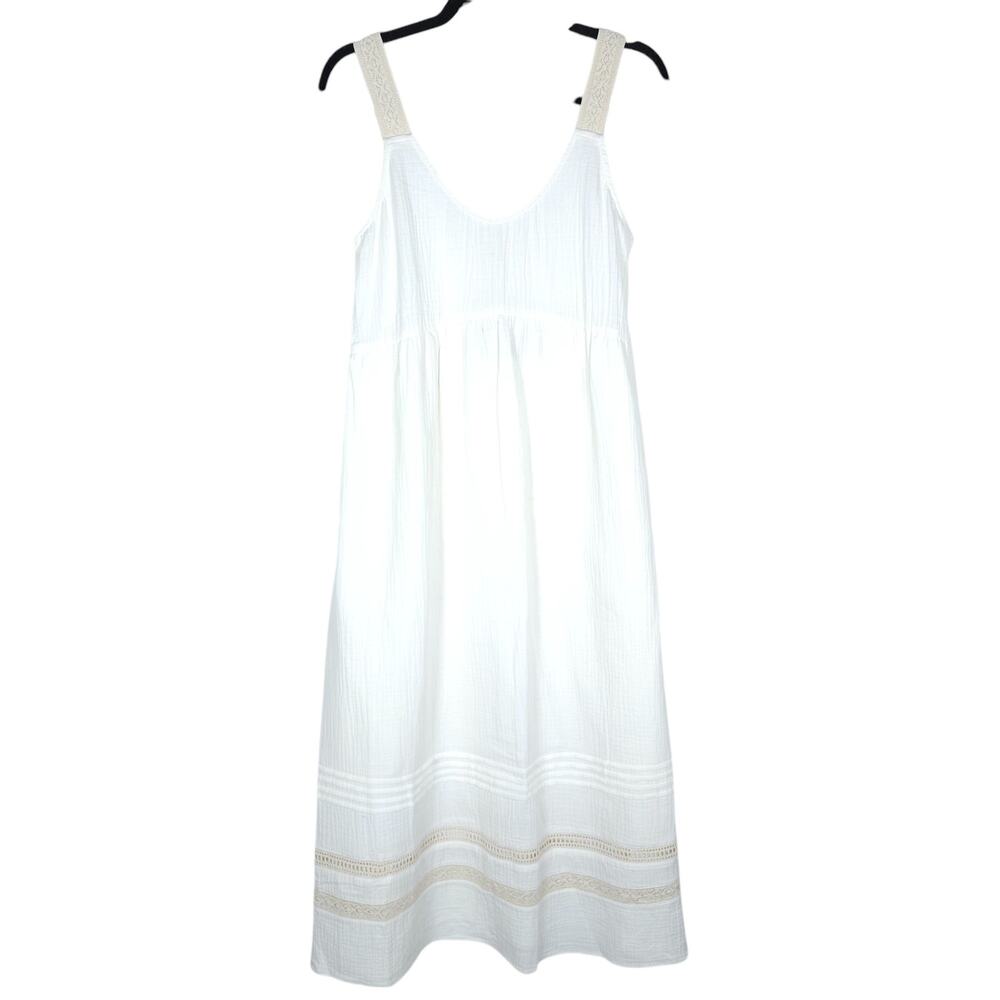 UpWest White Boho Maxi Dress Medium Sleeveless Artsy Lace Trim Cottagecore Chic